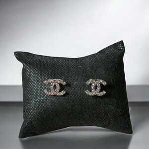 Source Unknown Silver-Tone Crystal CC Logo Stud Earrings upcycled